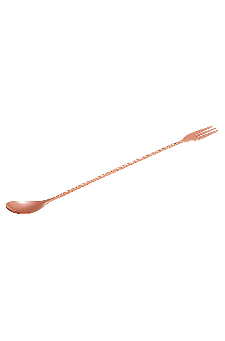 Cocktail Spoon With Fork 300mm Copper Plated (3679)